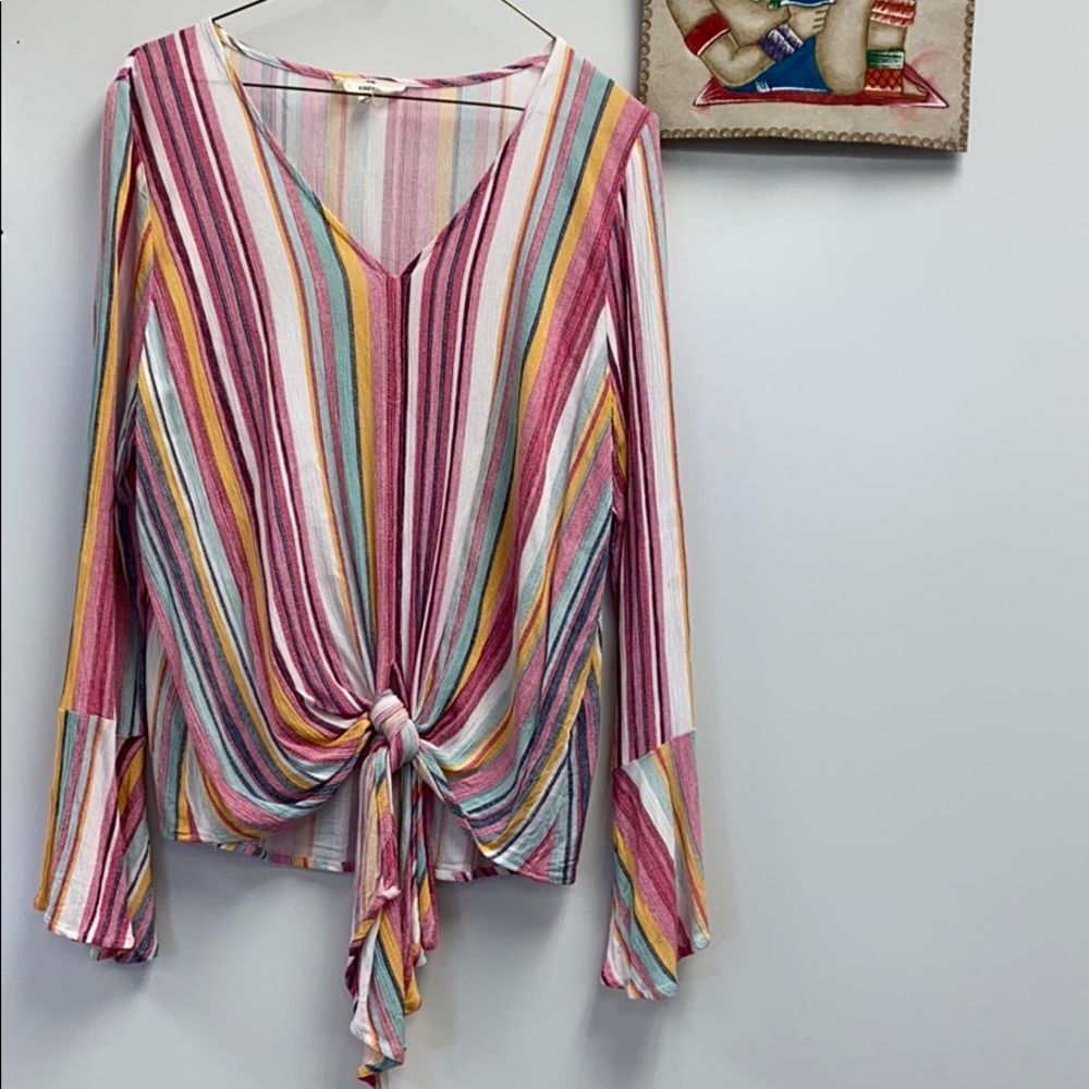Entro multicolor bell sleeves tie front blouse